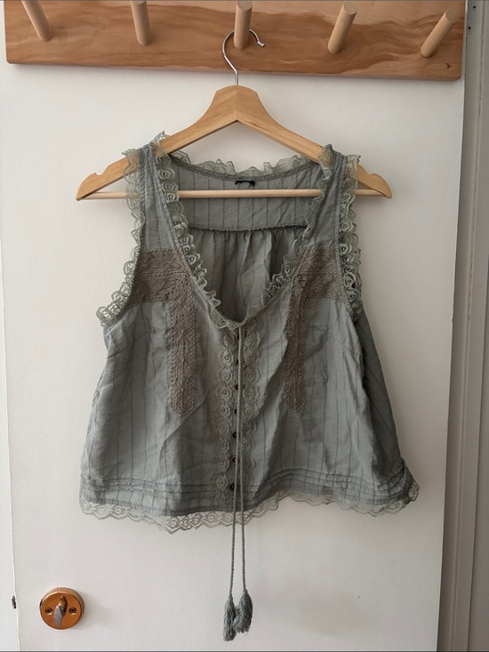 Free People Tops - Free people DUPE Light Sage Lace-Trim Sleeveless Top